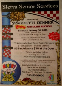 15th Annual Spaghetti Dinner - Sierra Senior Services, Jan 30, 2016